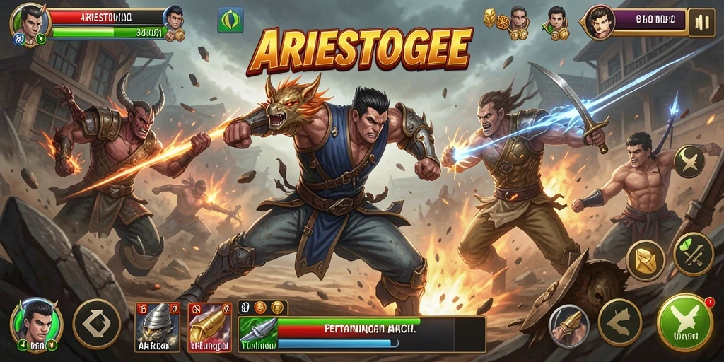 Gameplay ARIESTOGEL yang mendebarkan saat bertarung.
