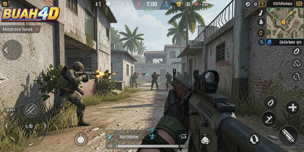 Tangkapan layar gameplay BUAH4D menampilkan aksi tembak-menembak yang mendebarkan.