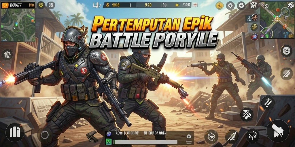 Screenshot gameplay DORA77 menampilkan pertempuran seru di arena Battle Royale.