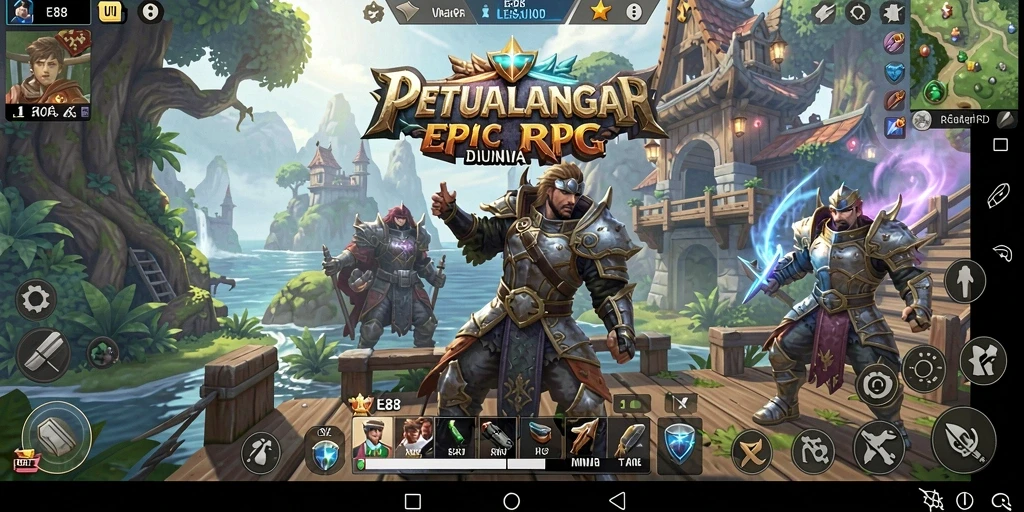 Tampilan gameplay E88 yang penuh aksi dan strategi RPG.