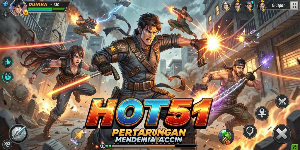 Tangkapan layar HOT51 menampilkan aksi pertempuran intens dan grafik yang memukau.