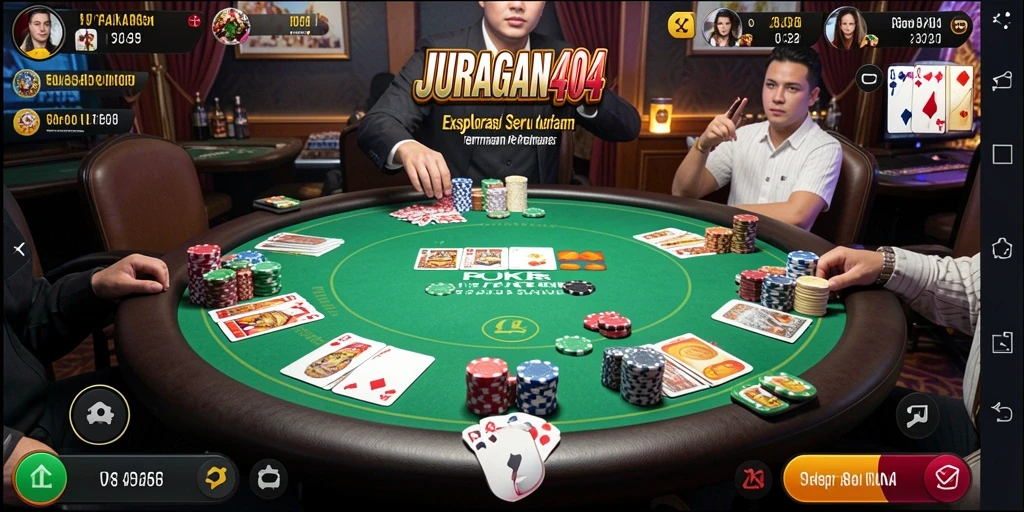 Screenshot gameplay menarik dari JURAGAN404 yang menunjukkan aksi poker.