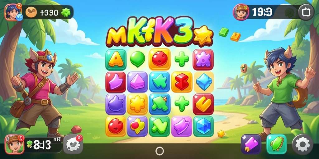 Screenshot K3K3 menampilkan aksi seru dalam permainan Match-3.