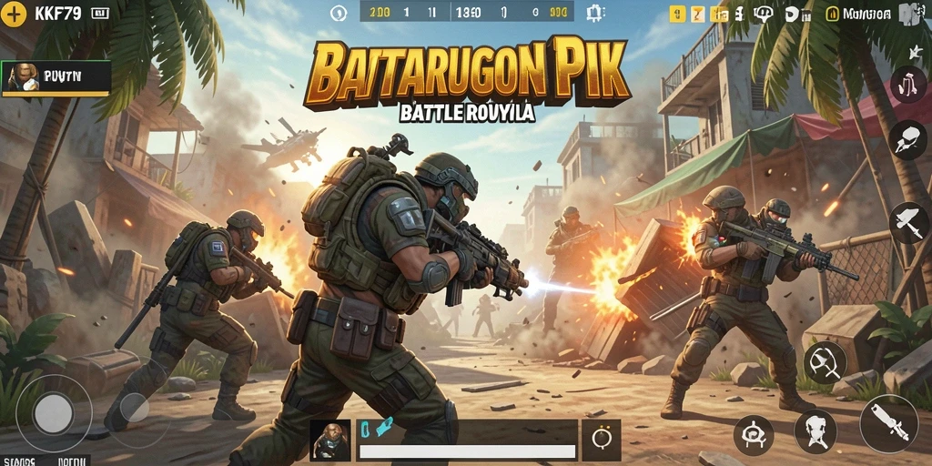 Screenshot gameplay KPK79 menunjukkan aksi mendebarkan dalam pertarungan Battle Royale.