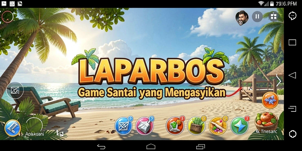 Screenshot gameplay LAPARBOS menampilkan grafik cerah dan karakter lucu.