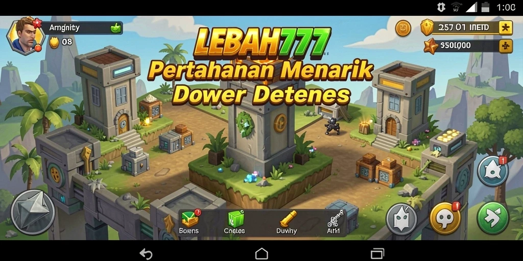 Screenshot gameplay LEBAH777 yang menampilkan pertahanan menara yang strategis.