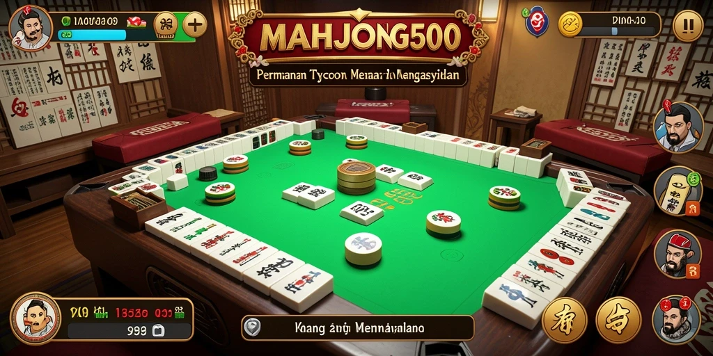 Screenshot permainan MAHJONG500 menampilkan pengelolaan bisnis Tycoon yang seru.