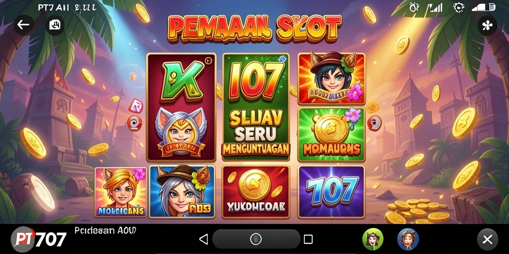 Screenshot gameplay utama PT707 menampilkan mesin slot yang mengasyikkan.