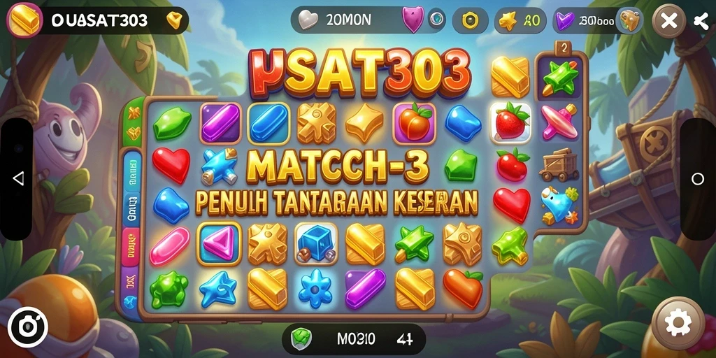 Screenshot gameplay PUSAT303 menampilkan aksi mencocokkan permata yang seru.