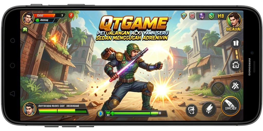 Screenshot menampilkan aksi mendebarkan dalam QTGAME dengan penuh semangat.