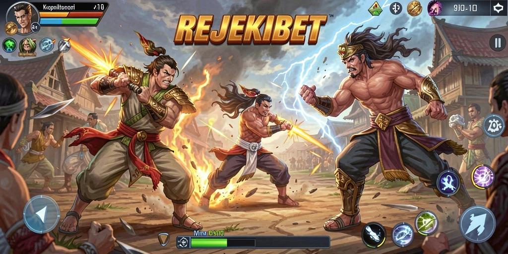 Screenshot gameplay REJEKIBET yang menunjukkan aksi pertarungan yang mendebarkan.