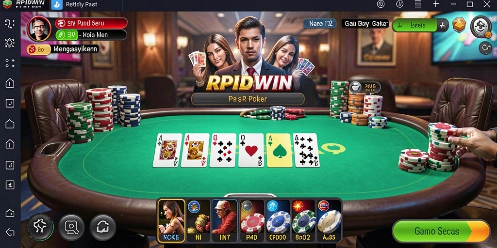 Tampilan gameplay RPIDWIN dengan suasana poker yang mendebarkan.